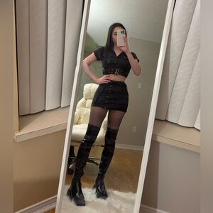 Black Cropped Top and Skirt Set